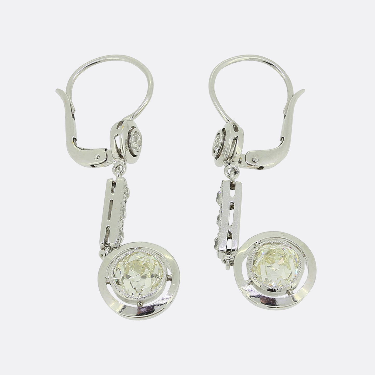 Art Deco 2.28 Carat Old Cut Diamond Drop Earrings