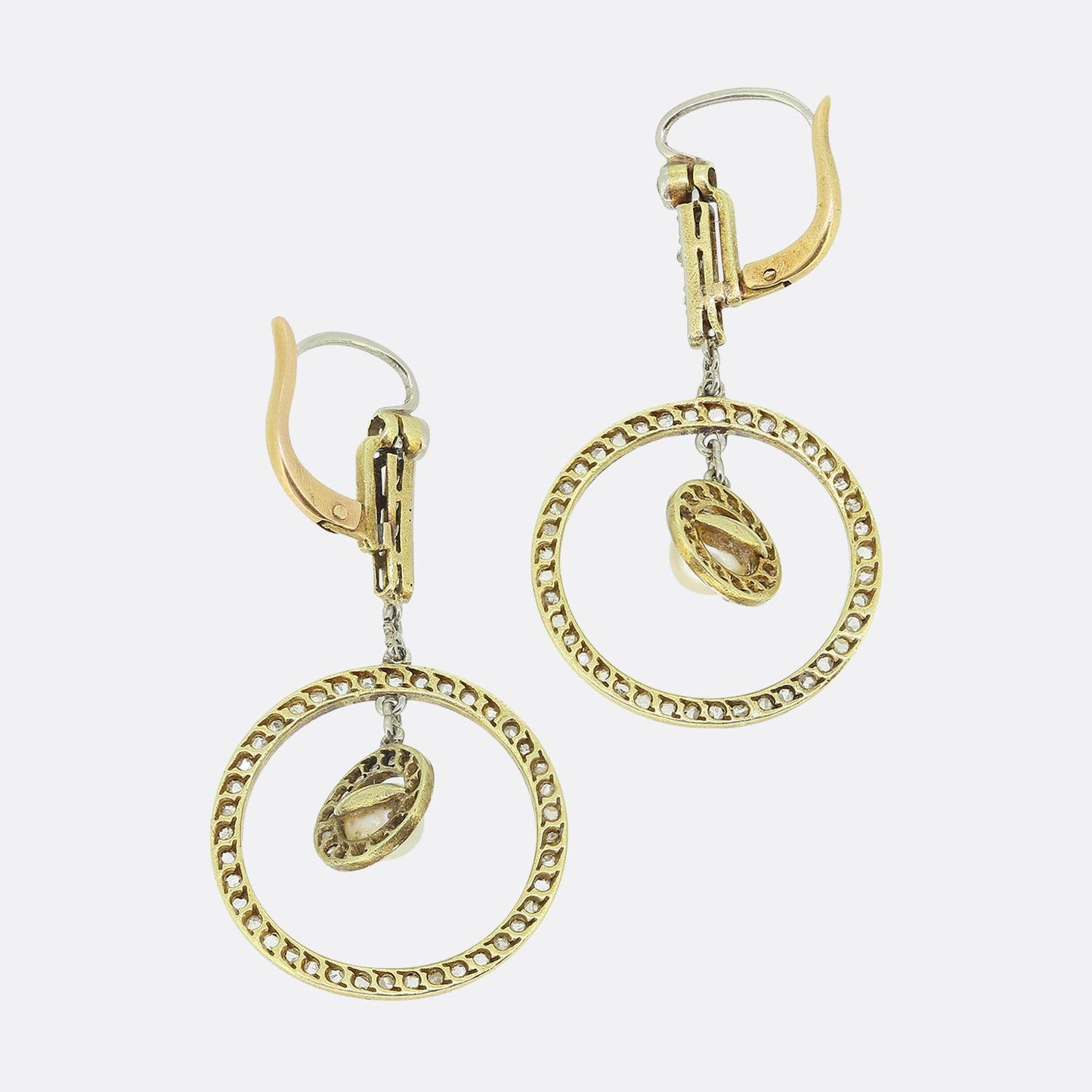 Edwardian Pearl and Diamond Drop Earrings