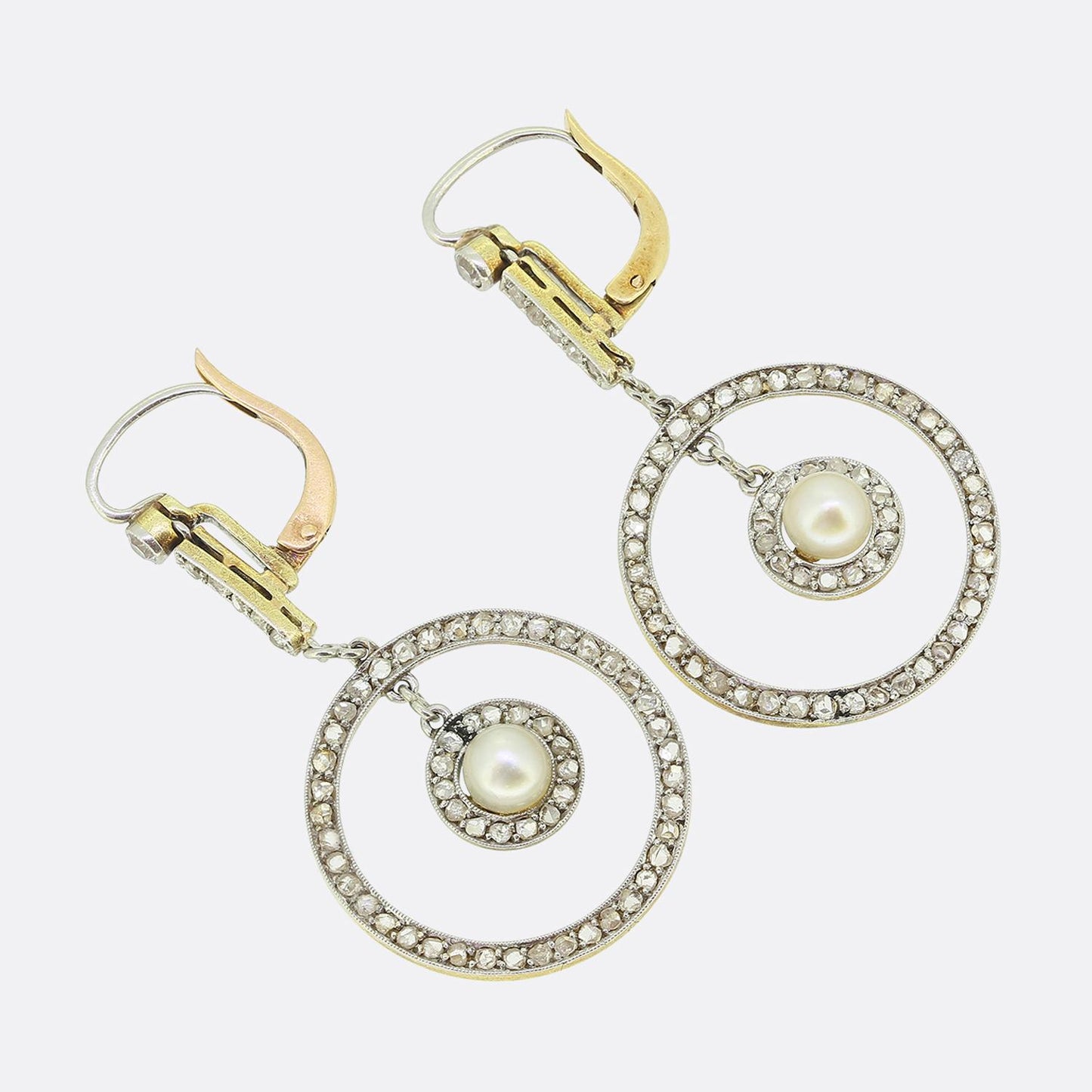 Edwardian Pearl and Diamond Drop Earrings