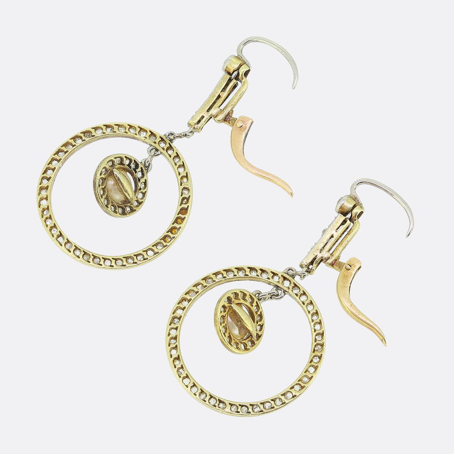 Edwardian Pearl and Diamond Drop Earrings