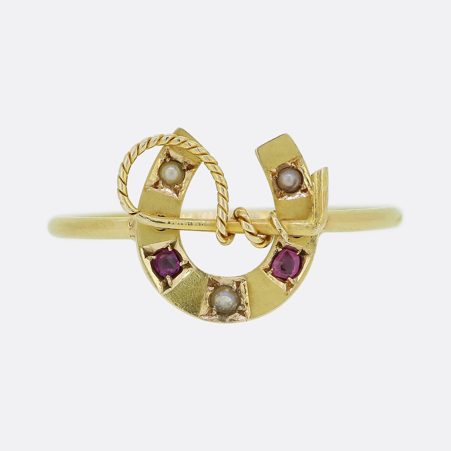 Victorian Gem Set Horseshoe and Riding Crop Ring