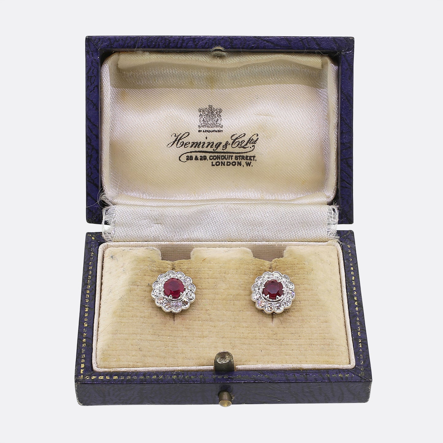 Ruby and Diamond Cluster Stud Earrings
