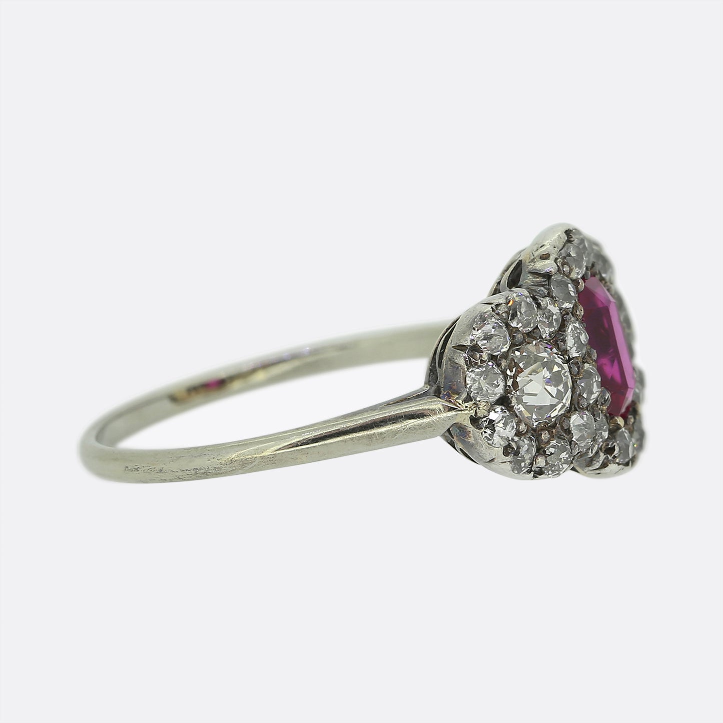 Antique Burmese Ruby and Diamond Triple Cluster Ring