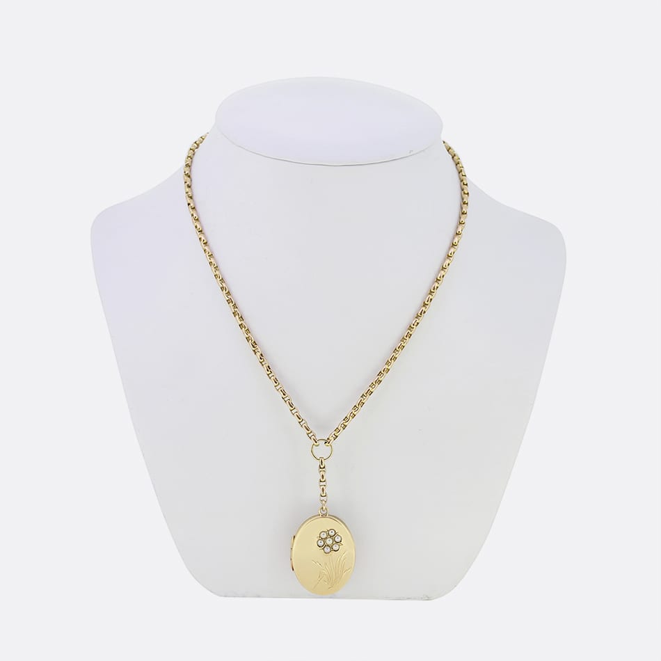 Vintage Floral Seed Pearl Locket Necklace
