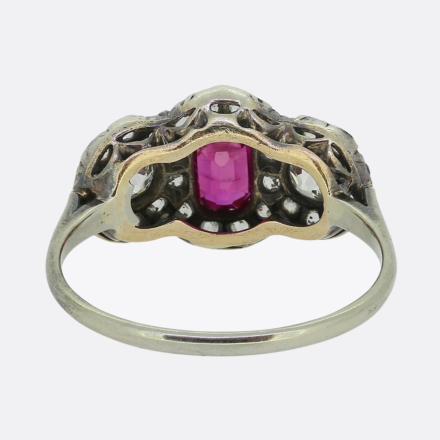 Antique Burmese Ruby and Diamond Triple Cluster Ring