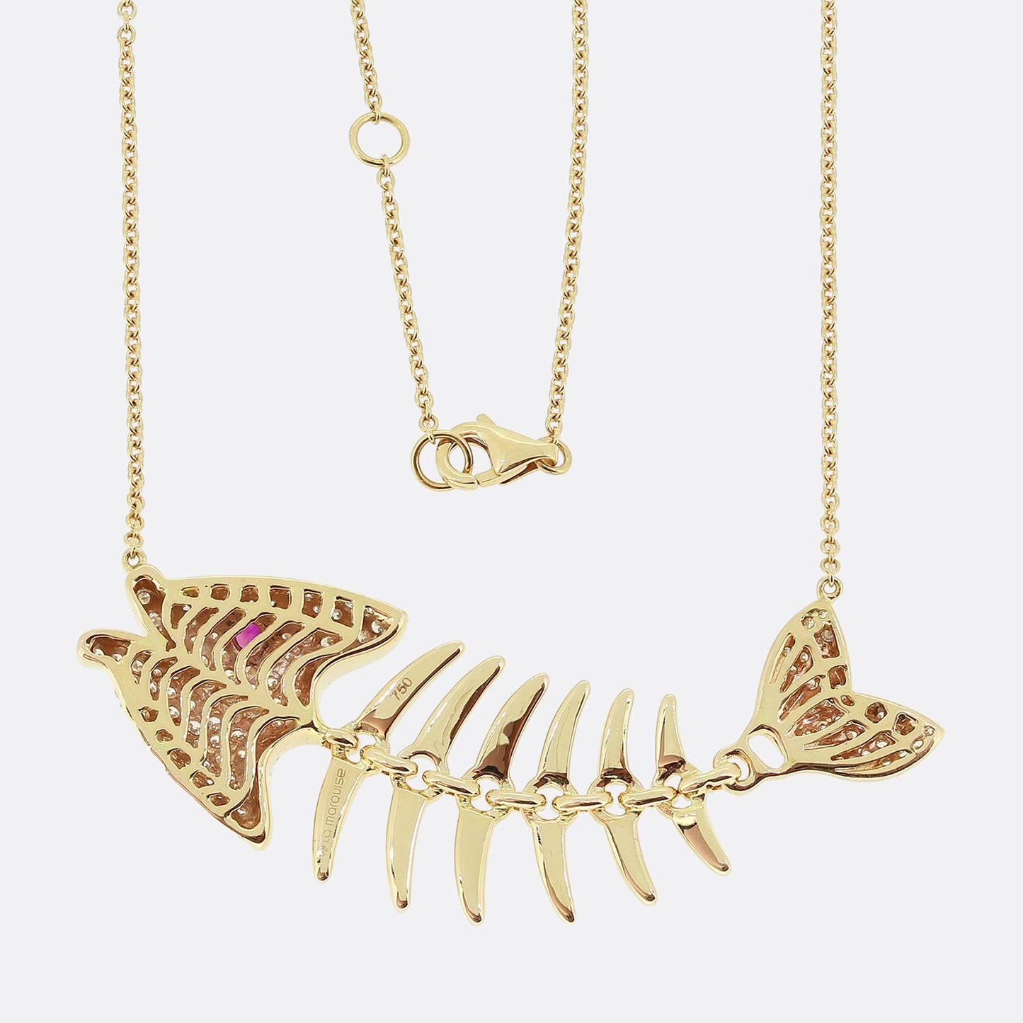 La Marquise Ruby and Diamond Fish Pendant Necklace