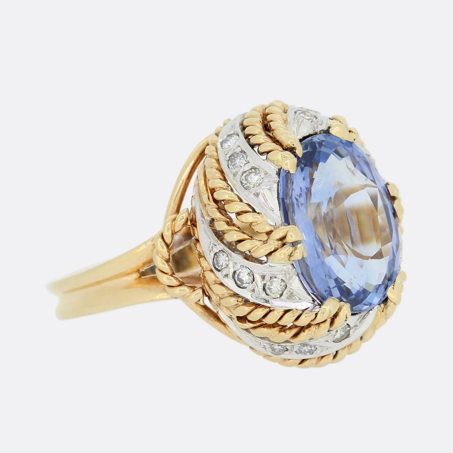 Vintage 10.19 Carat Sri Lankan Sapphire and Diamond Cluster Ring