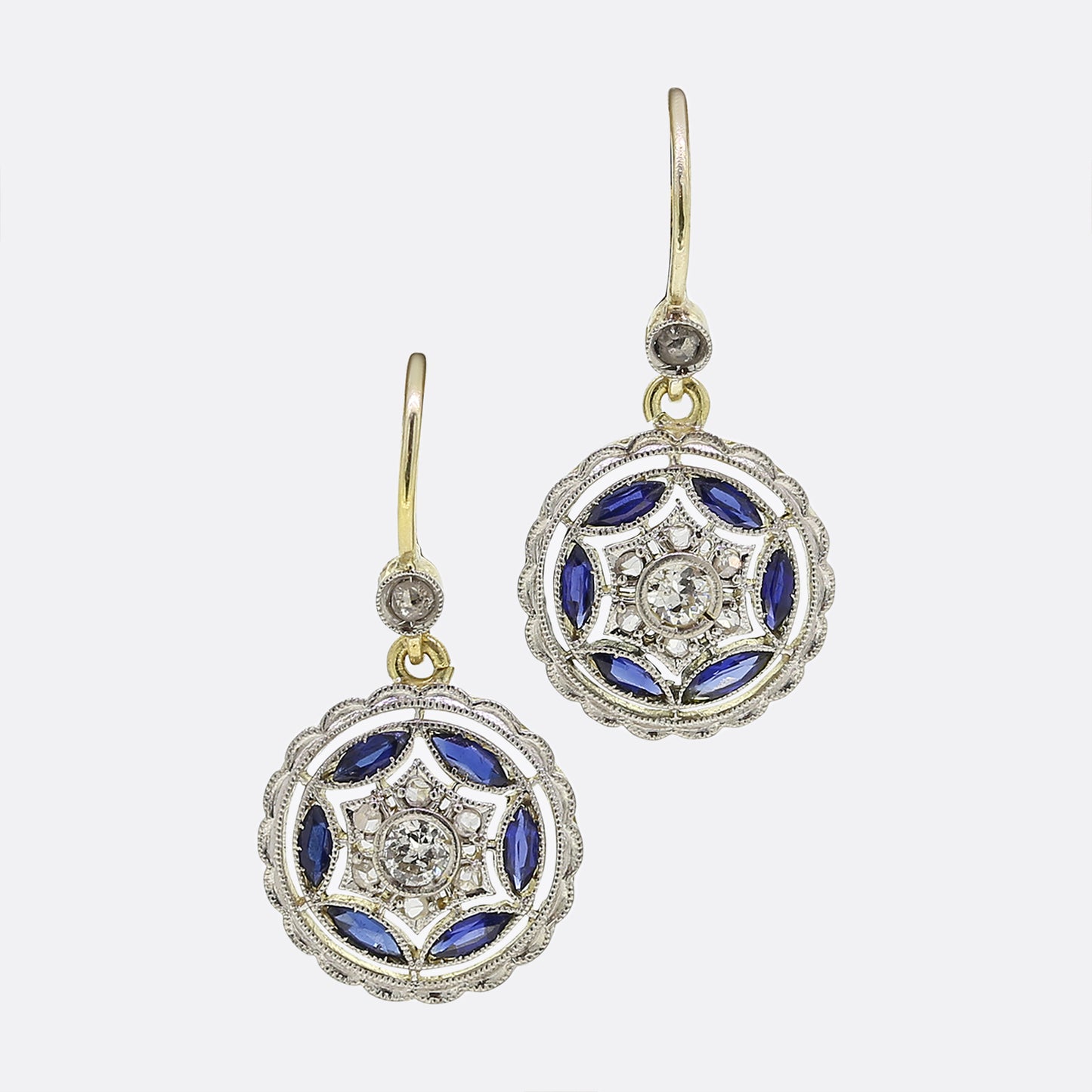 Art Deco Sapphire and Diamond Drop Earrings