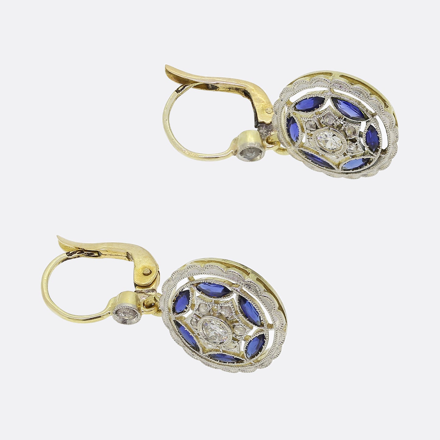 Art Deco Sapphire and Diamond Drop Earrings