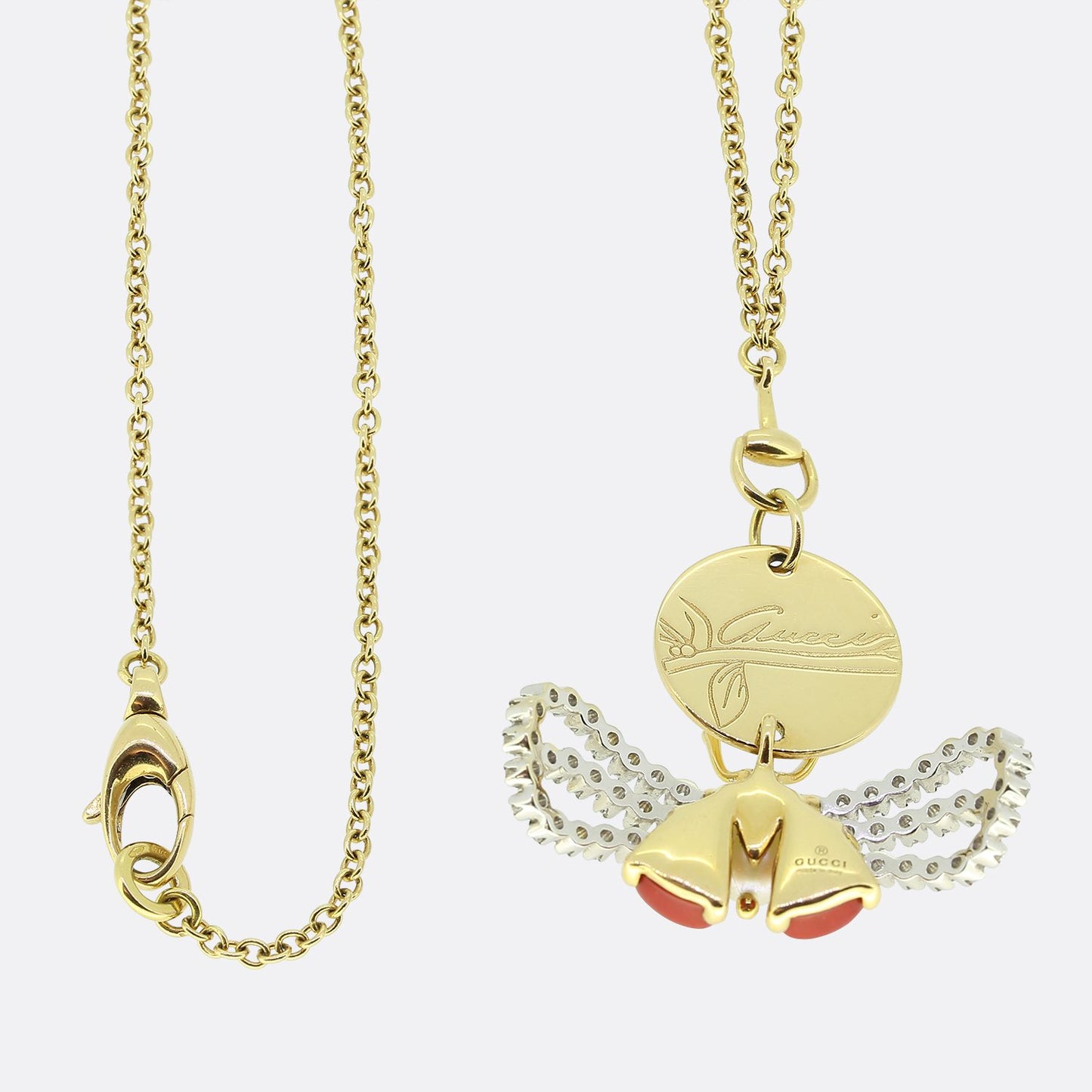Gucci Diamond Coral and Pearl Bee Necklace