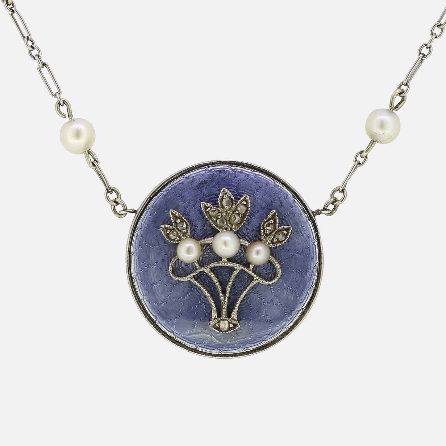 Victorian Pearl Diamond and Enamel Necklace