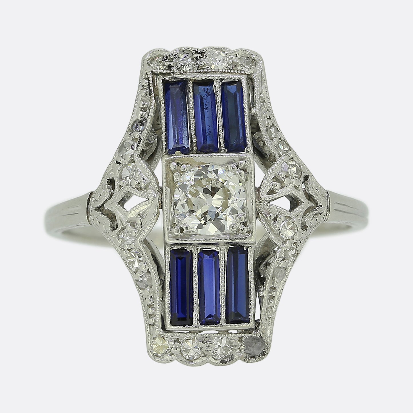 Art Deco Sapphire and Diamond Plaque Ring