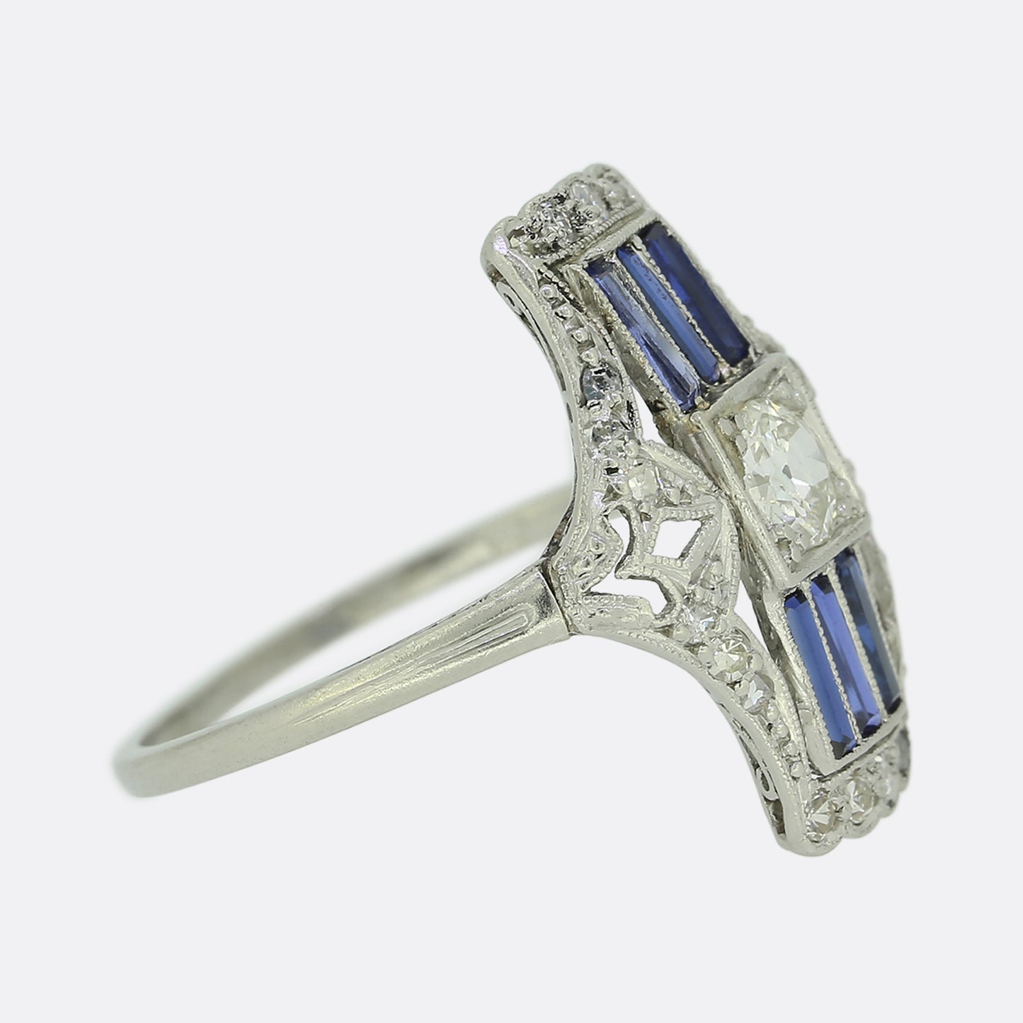 Art Deco Sapphire and Diamond Plaque Ring