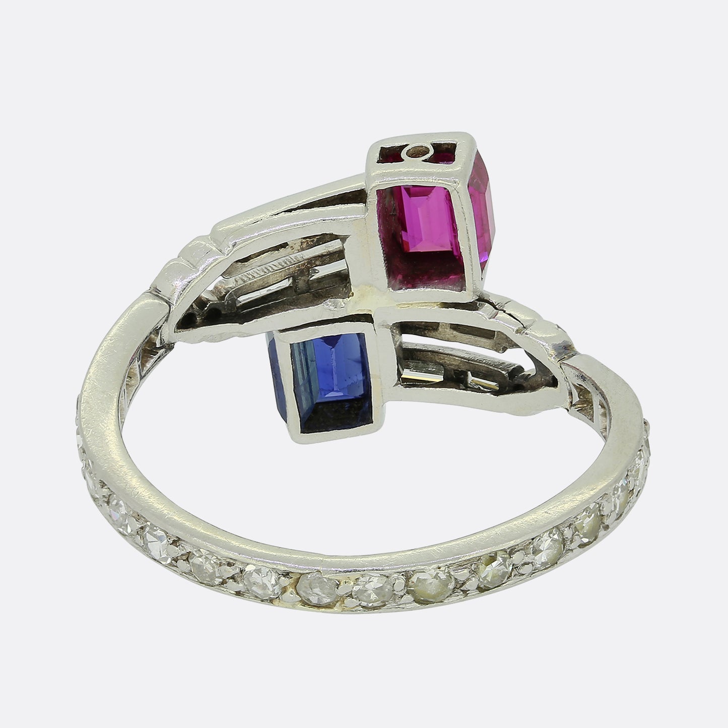 Art Deco Ruby Sapphire and Diamond Toi Et Moi Ring
