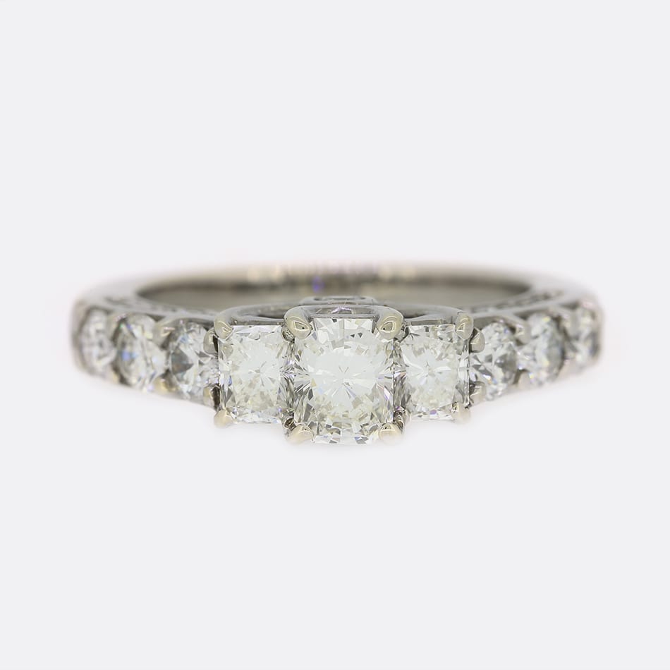 1.70 Carat Radiant Cut Diamond Trilogy Ring