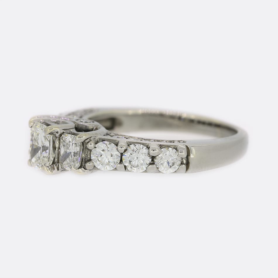 1.70 Carat Radiant Cut Diamond Trilogy Ring