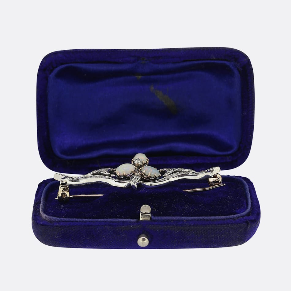 Victorian Opal and Old Cut Diamond Brooch