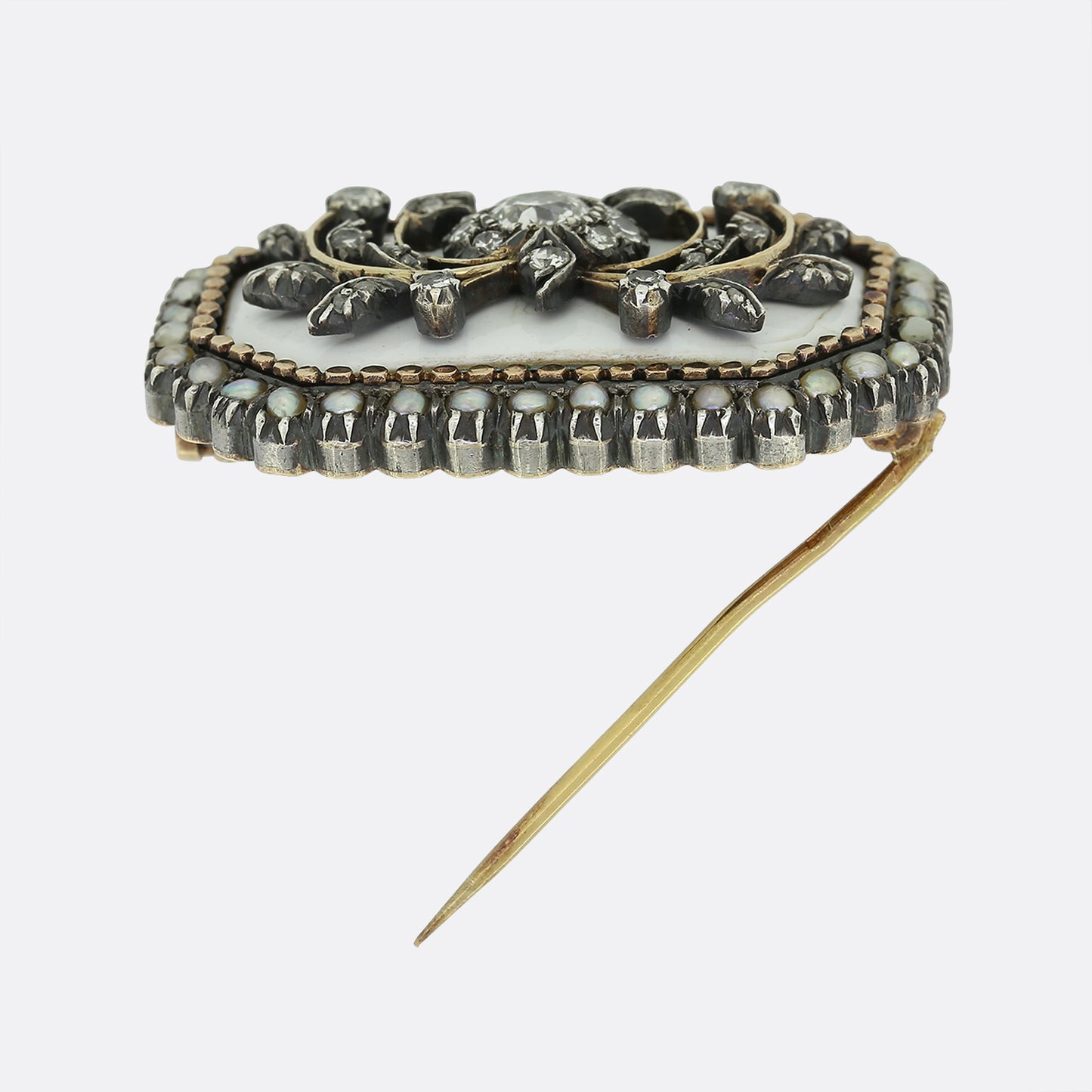 Victorian Pearl, Diamond and Enamel Brooch