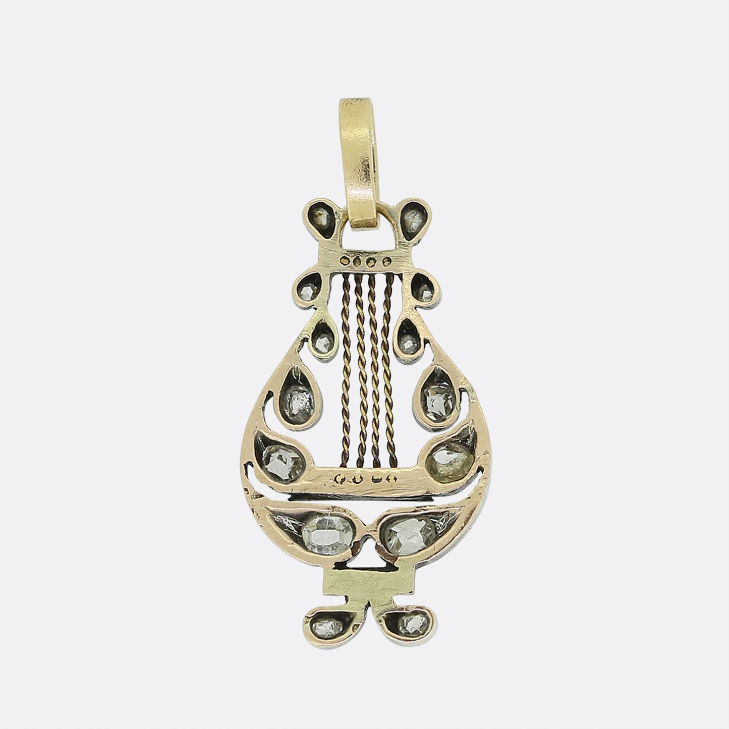 Victorian Enamel and Diamond Lyre Pendant