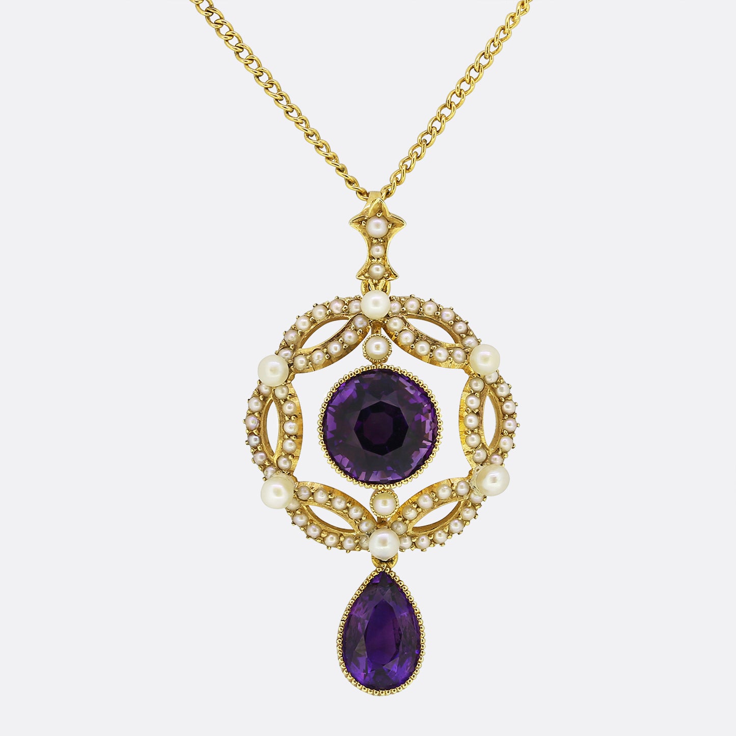Victorian Amethyst and Pearl Pendant Necklace