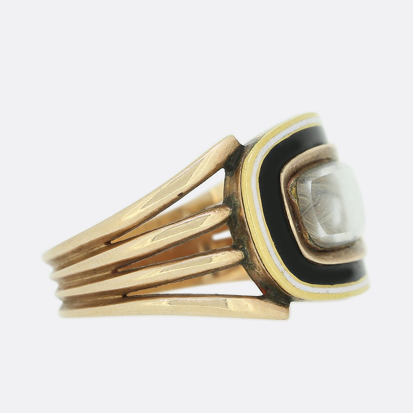 Georgian 1800s Hair Locket Black Enamel Mourning Ring