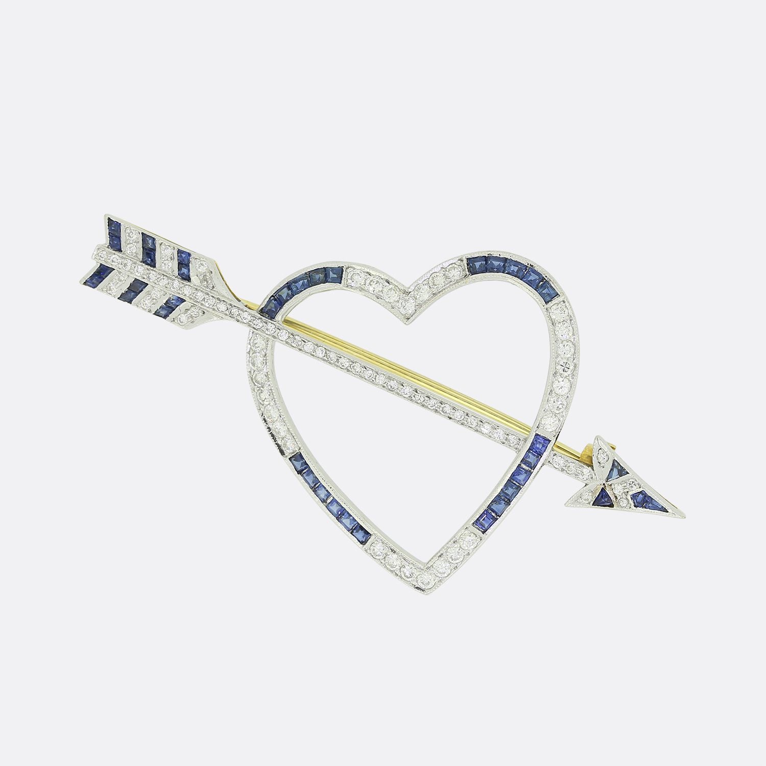 Sapphire and Diamond Love Heart Brooch