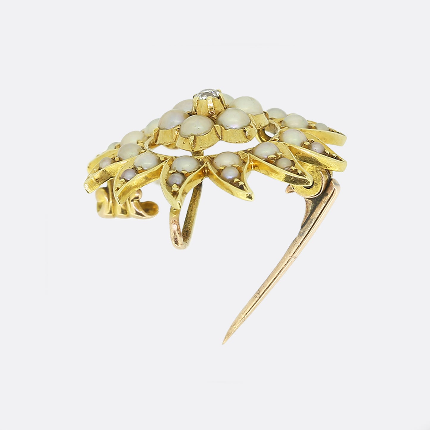 Victorian Diamond and Pearl Sunshine Brooch Pendant
