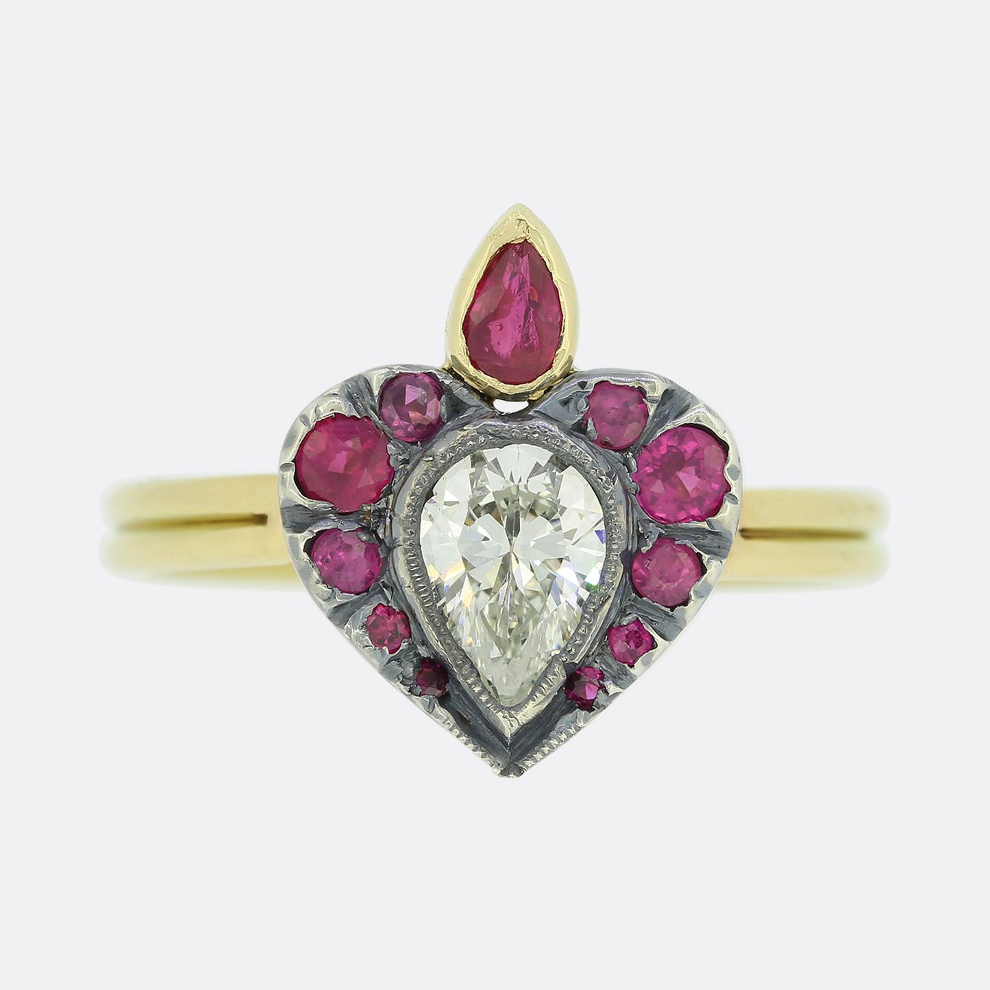 Gaetano Chiavetta 0.50 Carat Diamond and Ruby Flaming Heart Ring