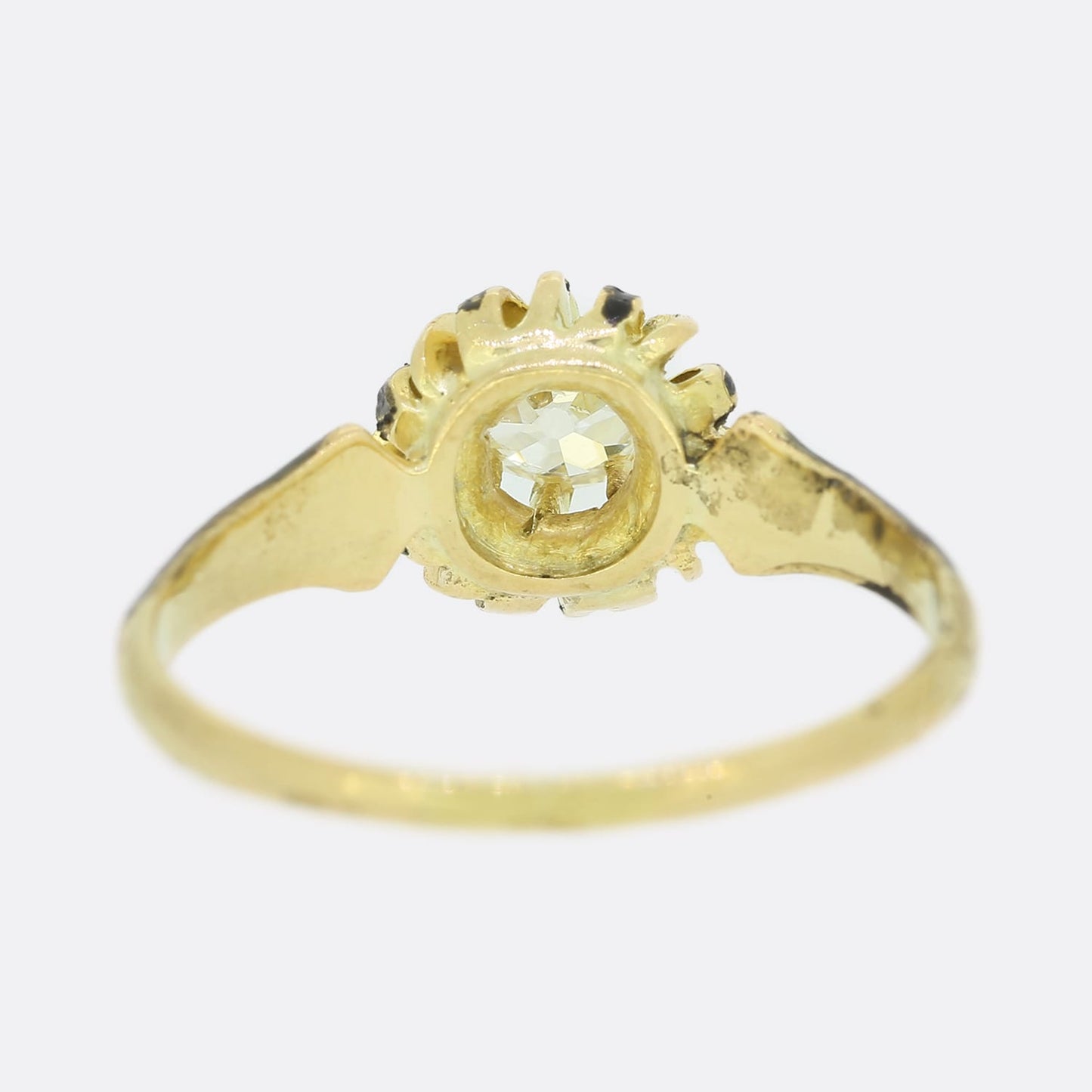 Victorian 0.40 Carat Old Cut Diamond and Enamel Solitaire Ring
