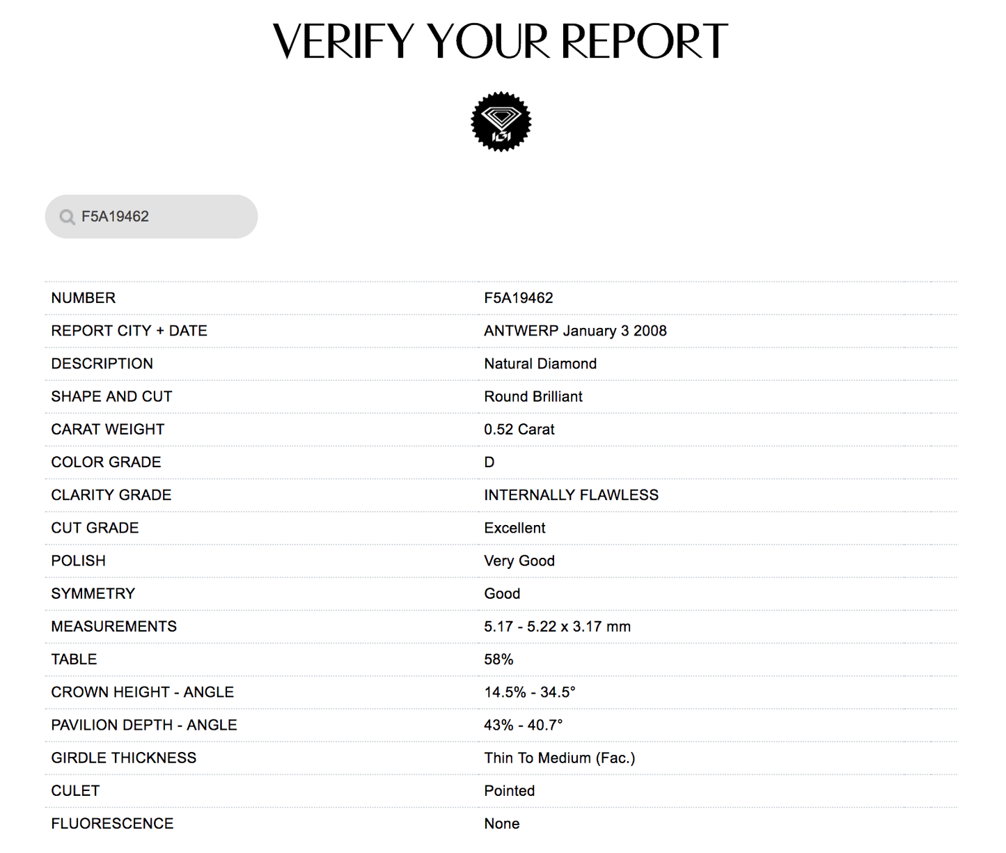 0.52 Carat Diamond Solitaire Engagement Ring