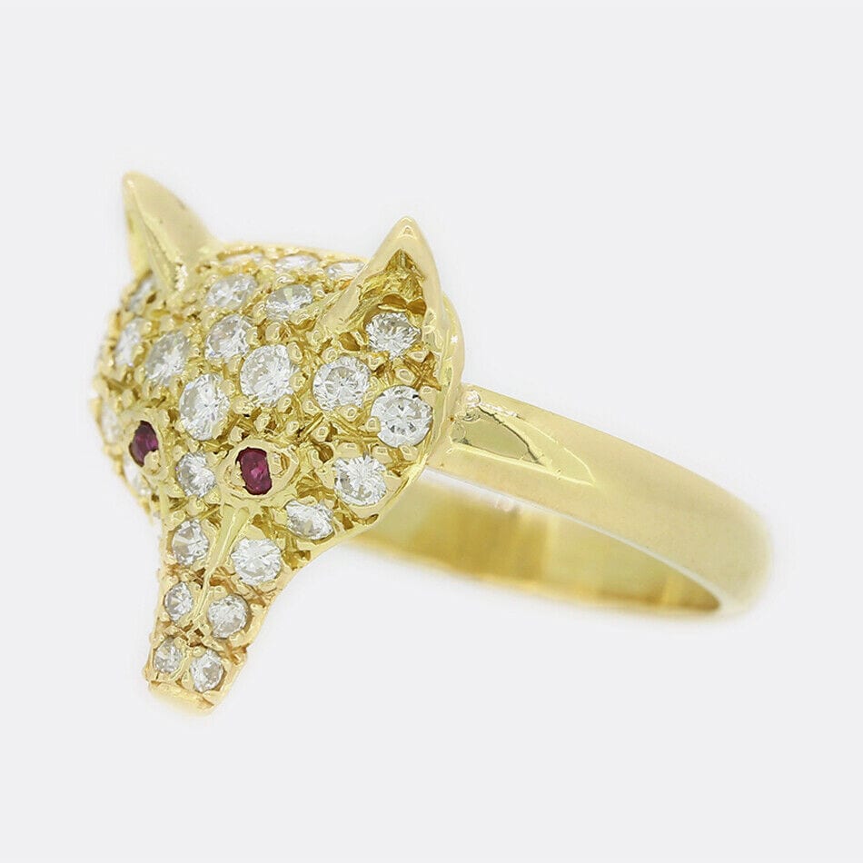 Diamond and Ruby Fox Head Ring