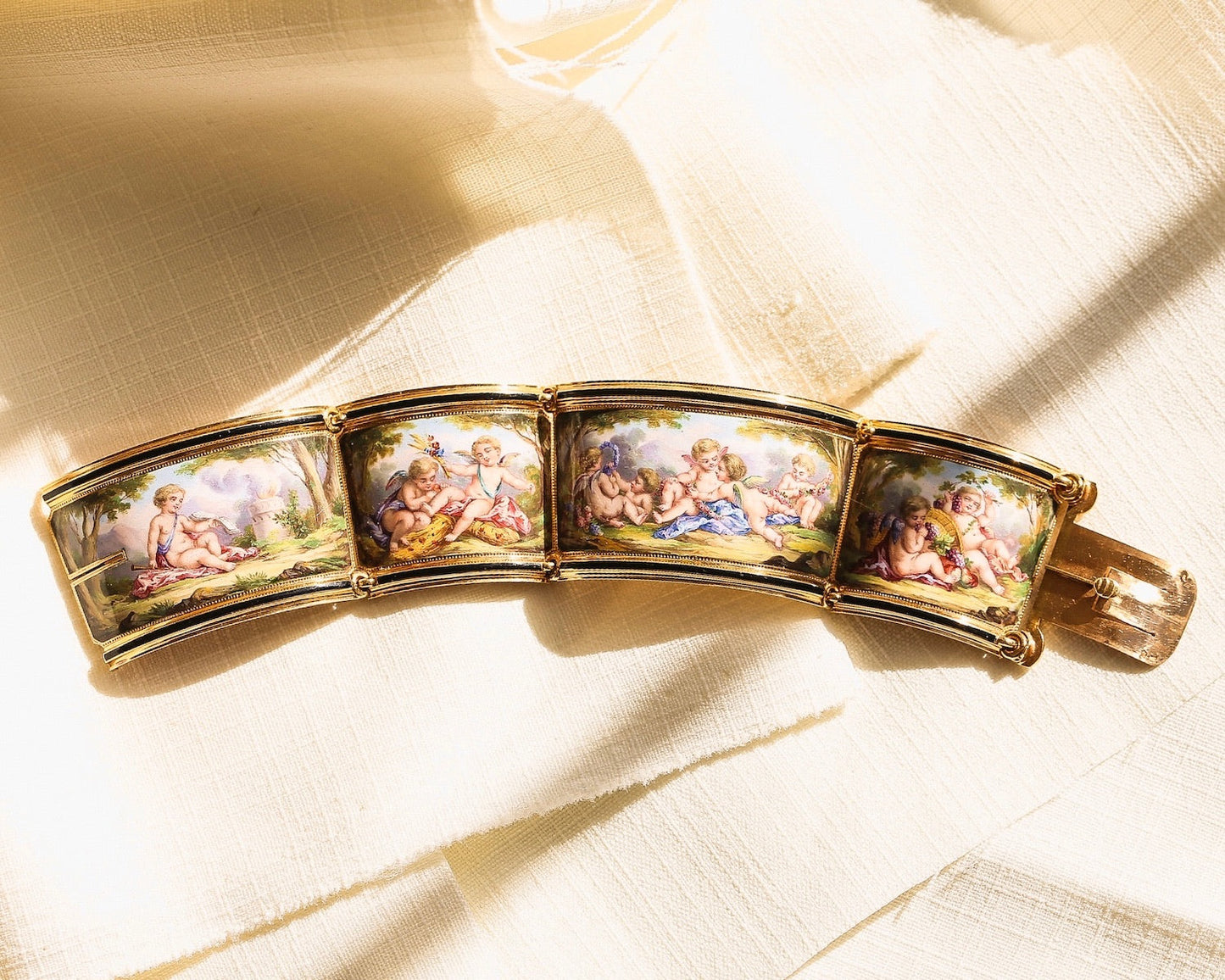 Antique Delarue Palais Royal Enamel Cherub Bracelet