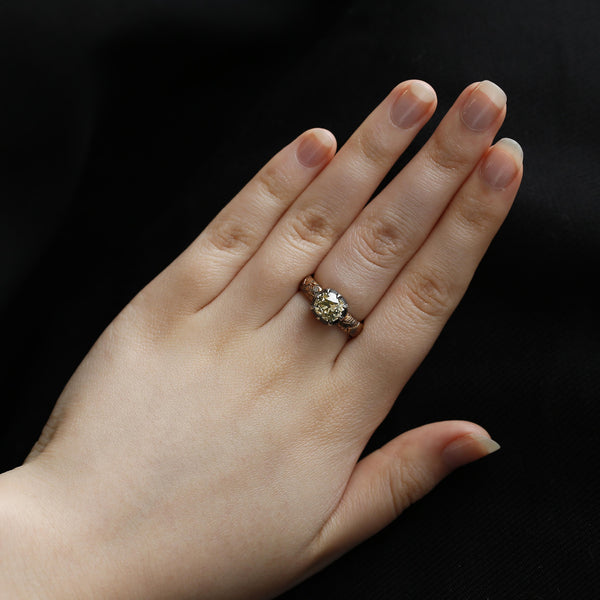 1.71 Carat Georgian Style Old Cushion Cut Diamond Ring