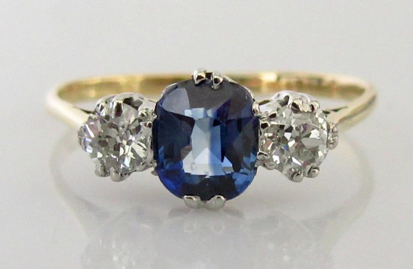 *Reserved* Edwardian Sapphire Diamond Ring - 18ct Platinum 3 Stone Size N 1/2