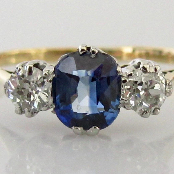 *Reserved* Edwardian Sapphire Diamond Ring - 18ct Platinum 3 Stone Size N 1/2