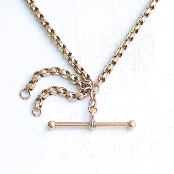 9ct Gold Bracelet - 9ct Rose Gold Edwardian Albertina T Bar Chain Bracelet
