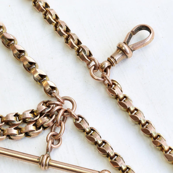 9ct Gold Bracelet - 9ct Rose Gold Edwardian Albertina T Bar Chain Bracelet