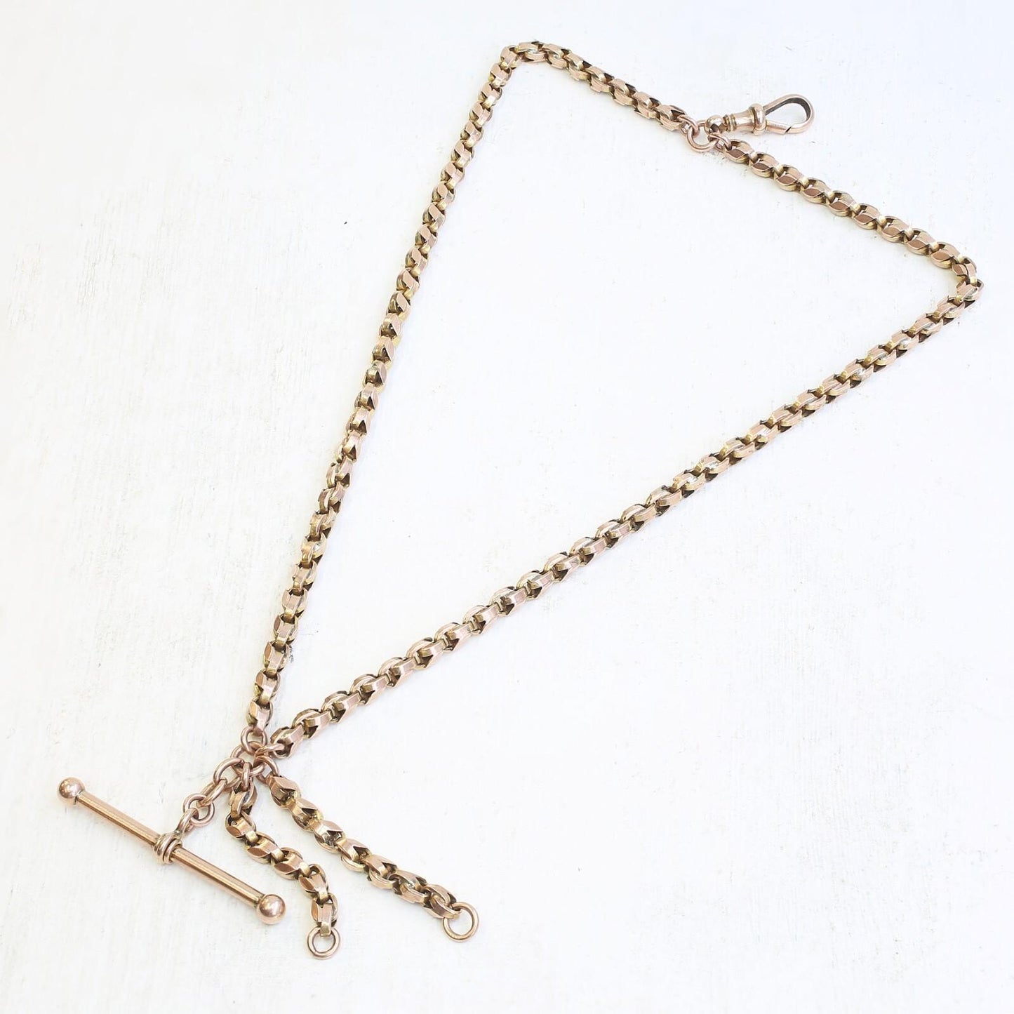 9ct Gold Bracelet - 9ct Rose Gold Edwardian Albertina T Bar Chain Bracelet