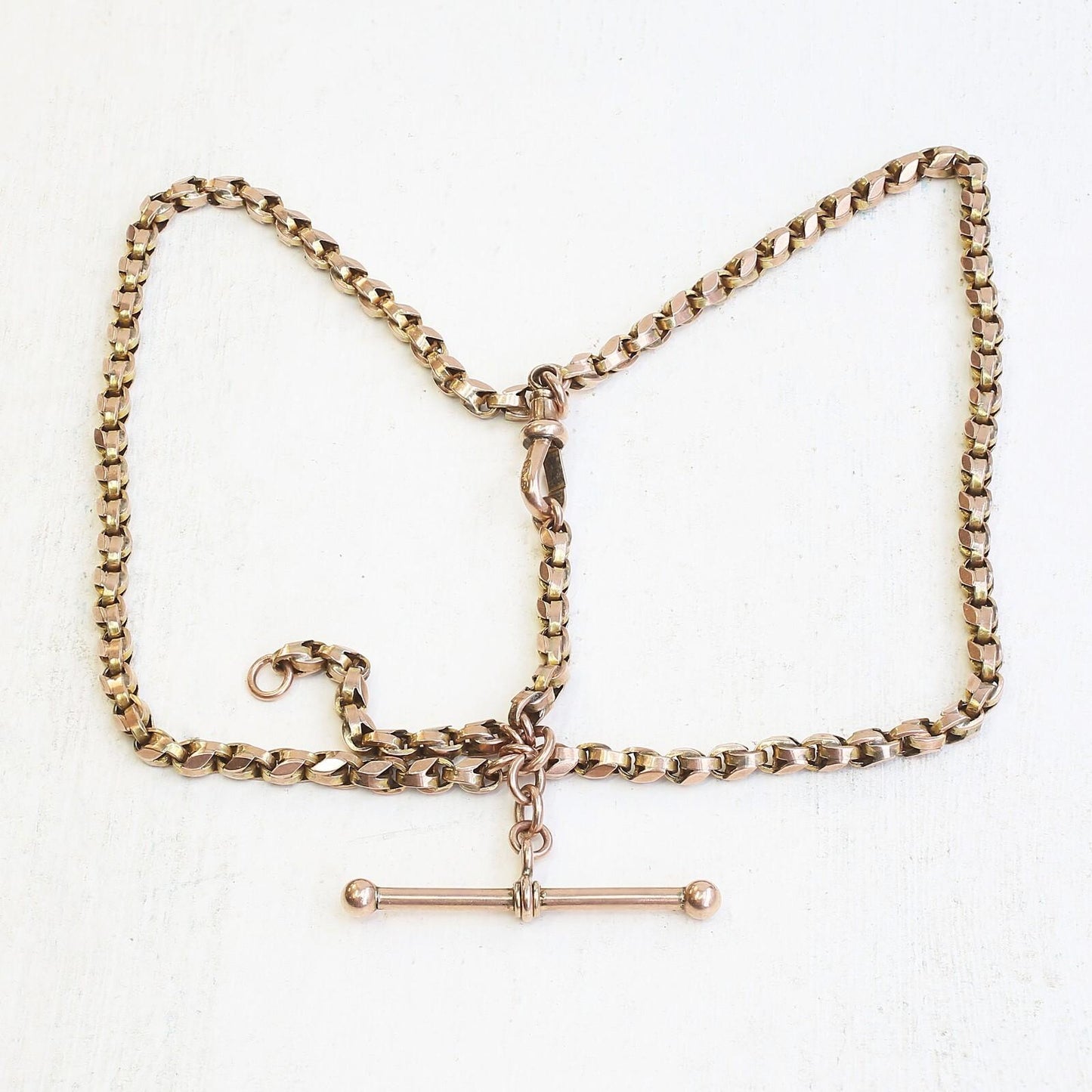 9ct Gold Bracelet - 9ct Rose Gold Edwardian Albertina T Bar Chain Bracelet