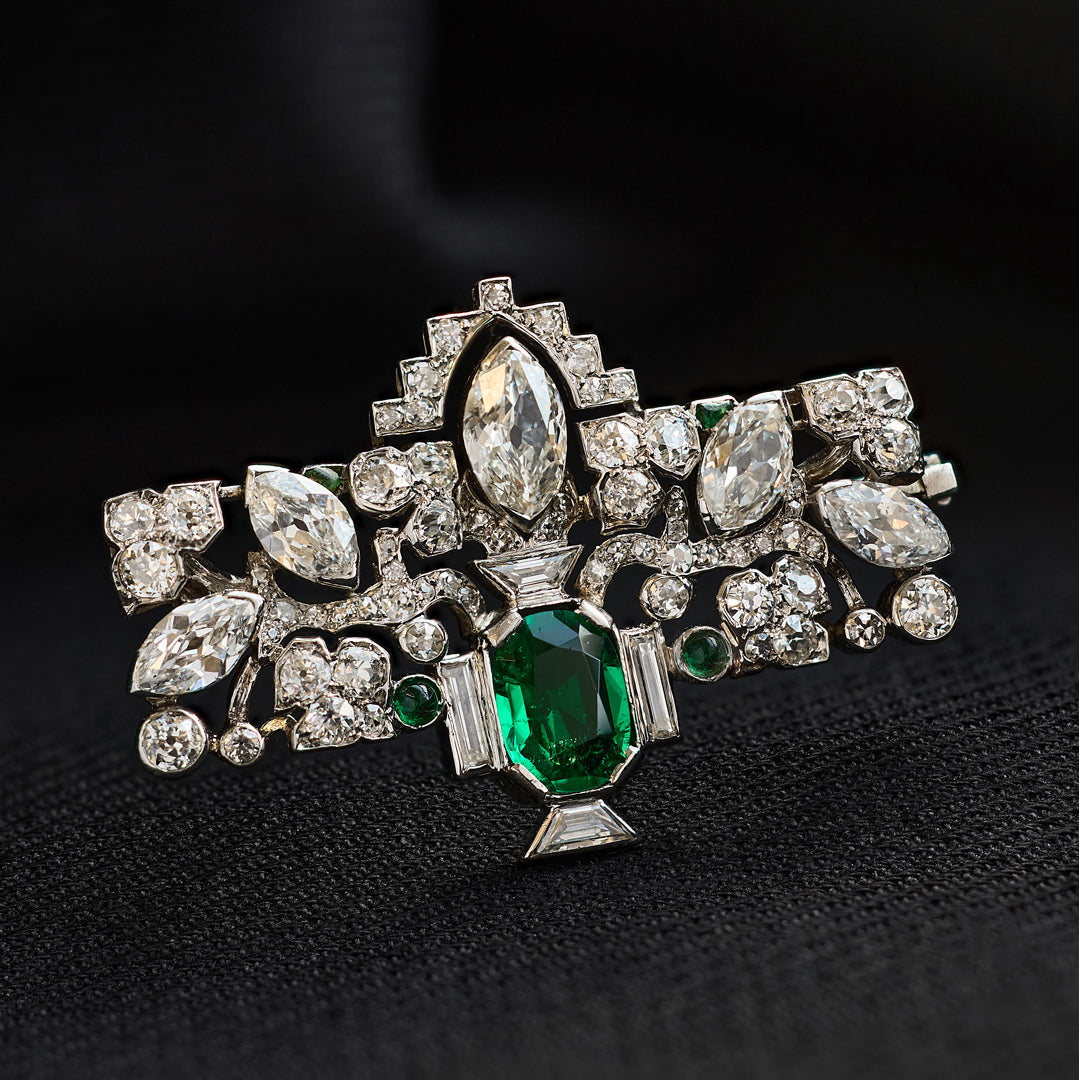 Edwardian Emerald and Diamond Brooch