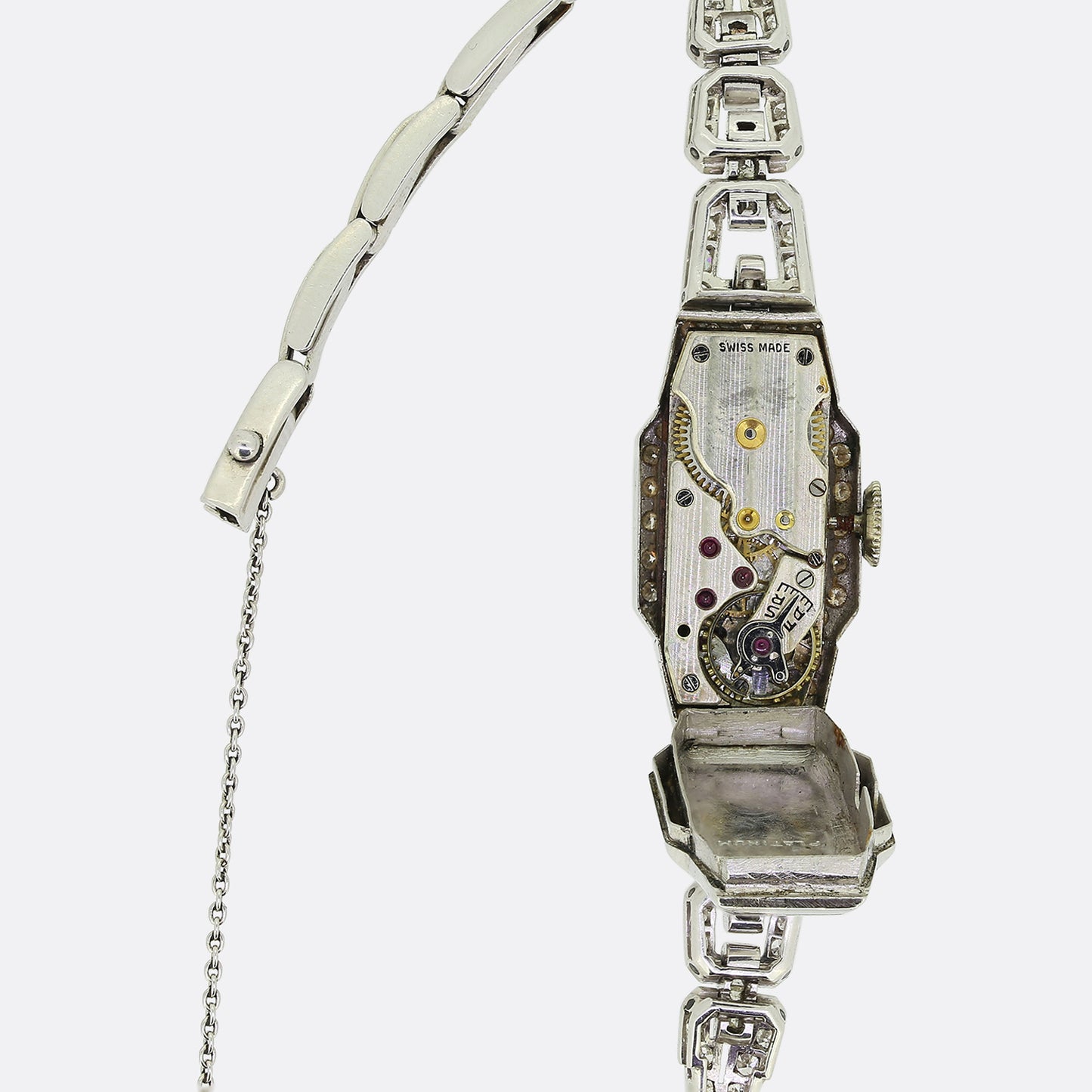 Art Deco Platinum Manual Ladies Diamond Cocktail Wristwatch