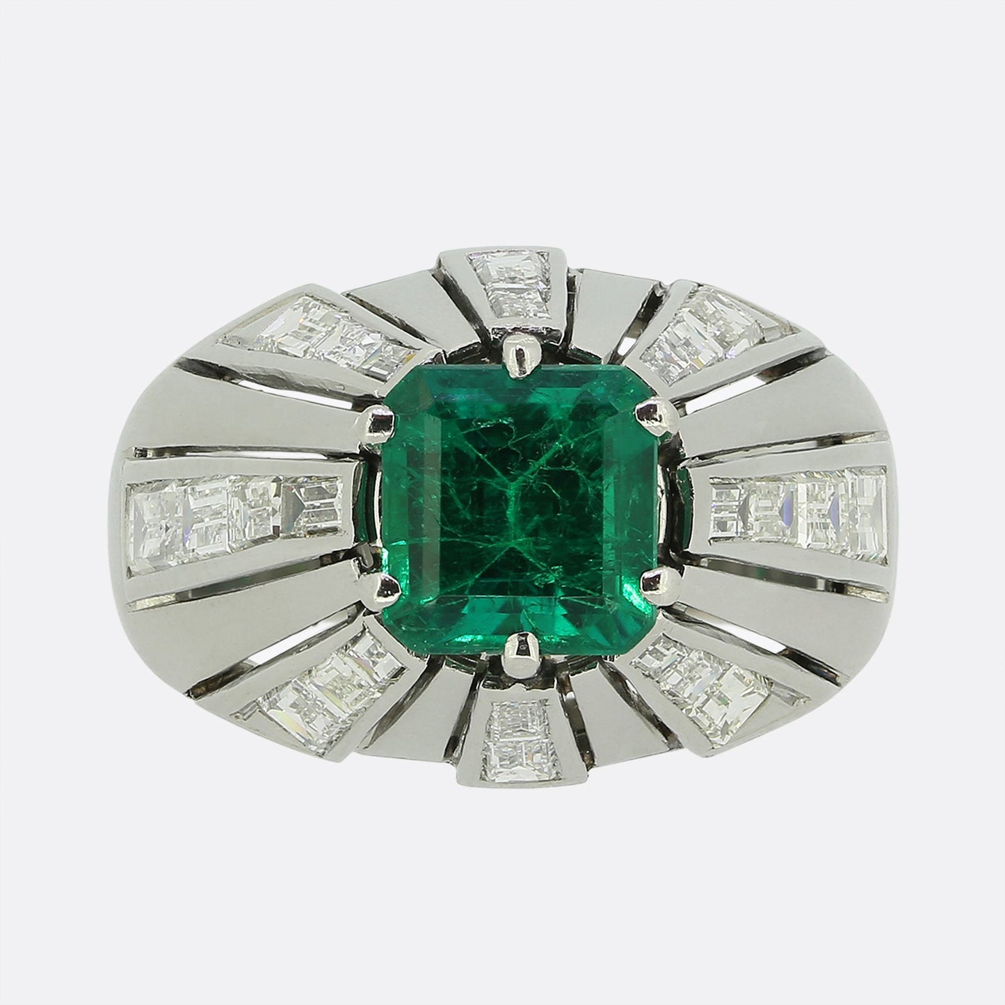 Mid-Century Emerald and Diamond Ring