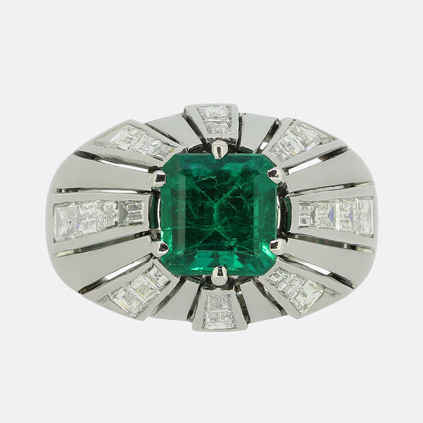 Mid-Century Emerald and Diamond Ring