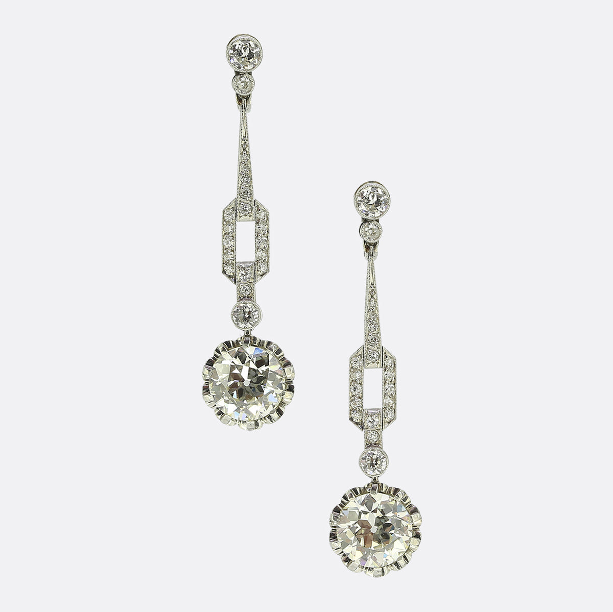 Art Deco 5.03 Carat Diamond Drop Earrings