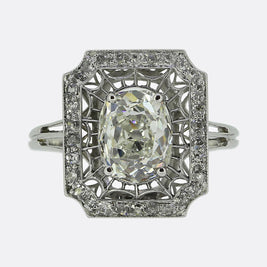 Art Deco Old Cushion Cut Diamond Engagement Ring