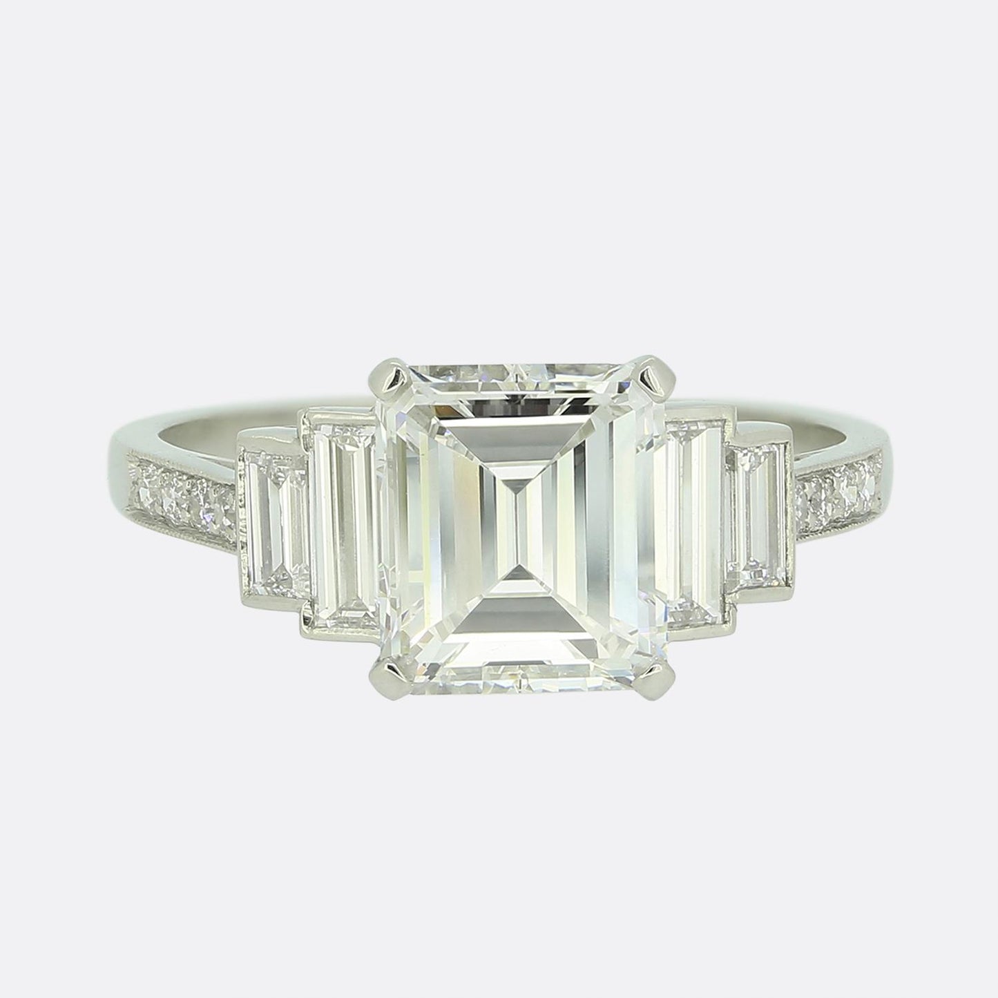 Art Deco 1.77 Carat Emerald Cut Diamond Engagement Ring