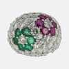 Vintage Ruby Emerald and Diamond Floral Bombe Ring