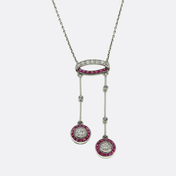 Art Deco Ruby and Diamond Target Negligeé Necklace