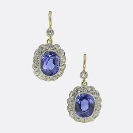 Antique Ceylon Sapphire and Diamond Drop Earrings