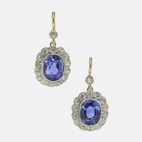 Antique Ceylon Sapphire and Diamond Drop Earrings